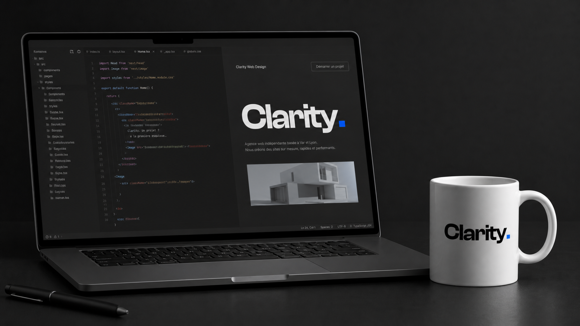 Site Clarity affiché sur un ordinateur portable